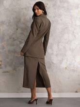 COSMINA COSMINA Autumn/Winter 2pcs Set Women Solid Color Front Button Long Sleeve Faux Pocket Top And Skirt, Casual Outfit